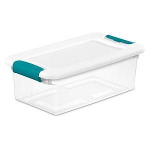 14928012, Storage Tote: 1.5 gal, 14 1/8 in x 7 5/8 in x 4 7/8 in, Clear Body, White Lid, Sterilite